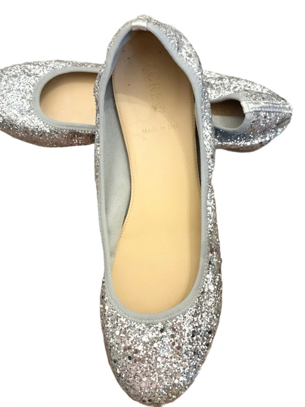 J. Crew Lula Metallic Silver Glitter Round-Toe Ballet Flats size 7.5 - Picture 2 of 5